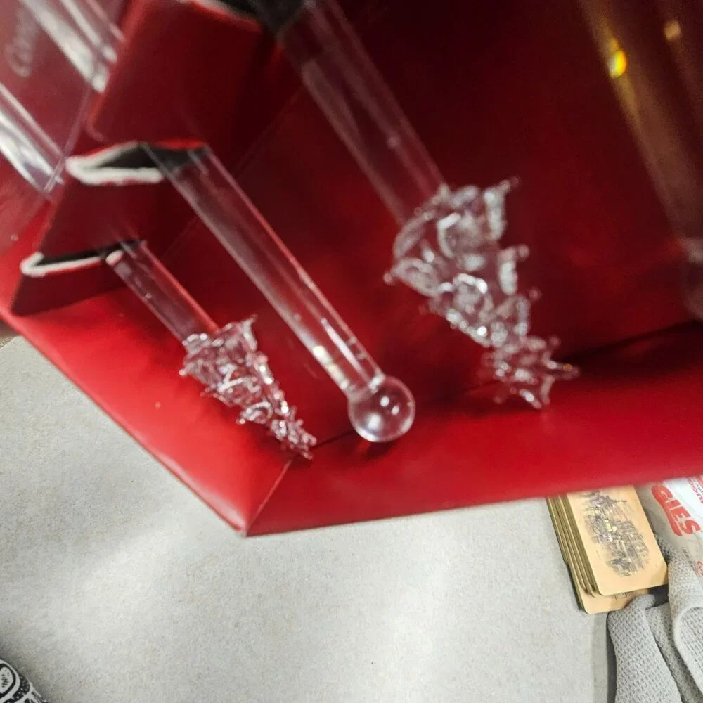 Pier One Glass Swizzle Sticks With Decorative Christmas Tree‎ Tops Set Of 4 Xmas